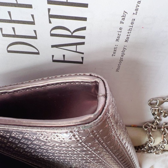 Dior Lady Dior Micro-Cannage Metallic Rose Gold Wallet On Chain New - Picture 7 of 7